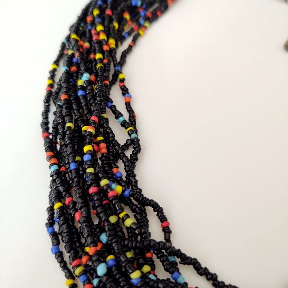 Multi strand black seed bead necklace with bright bead accents - Picture 12 of 13